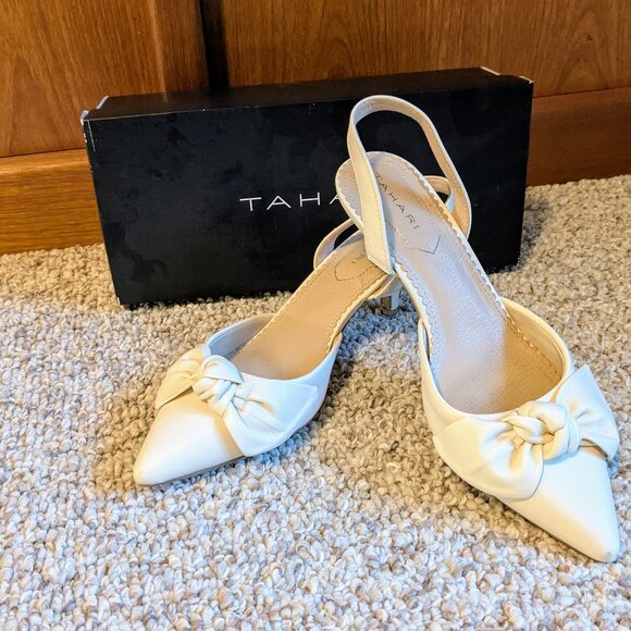 ๐ Tahari | Cream Knot Detail Slingback Kitten Heels (8.5) ๐ - Picture 1 of 7